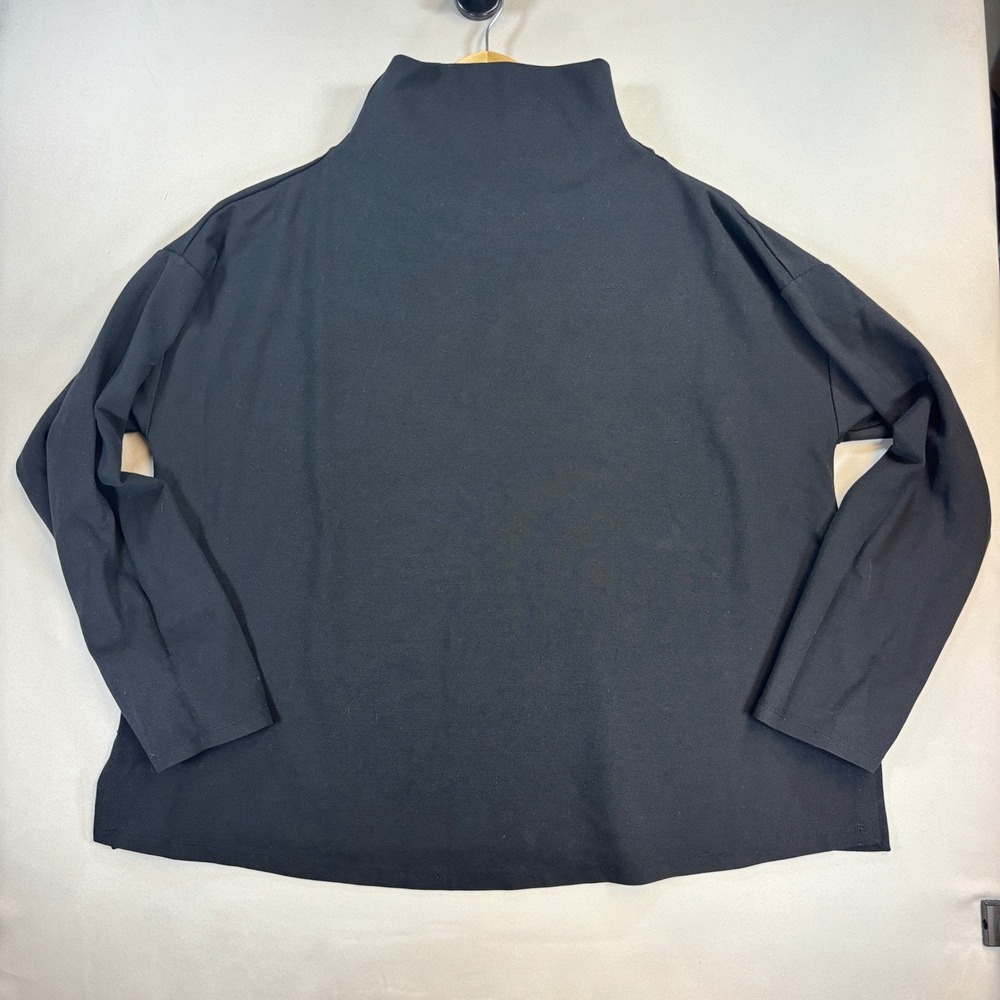 Eileen Fisher Womens M Black Tencel Blend Mock Neck Long Sleeve Boxy Minimalist